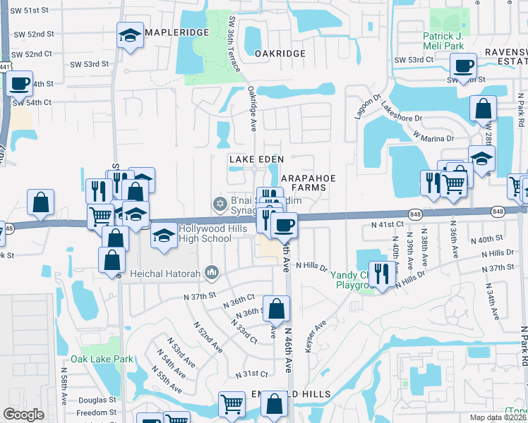 map of restaurants, bars, coffee shops, grocery stores, and more near 5939 Brookfield Circle West in Fort Lauderdale