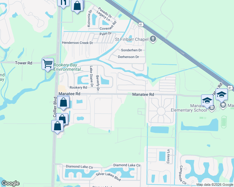 map of restaurants, bars, coffee shops, grocery stores, and more near 1229 Manatee Road in Naples
