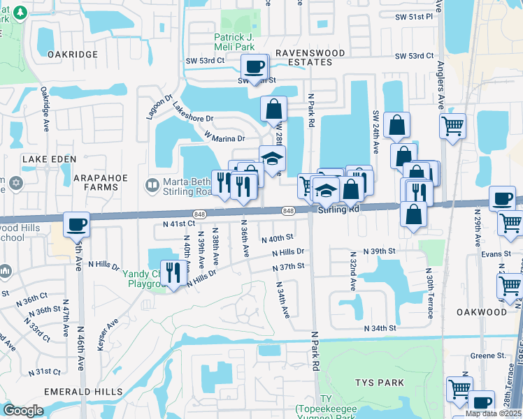 map of restaurants, bars, coffee shops, grocery stores, and more near 8501 Lakeshore Drive in Fort Lauderdale