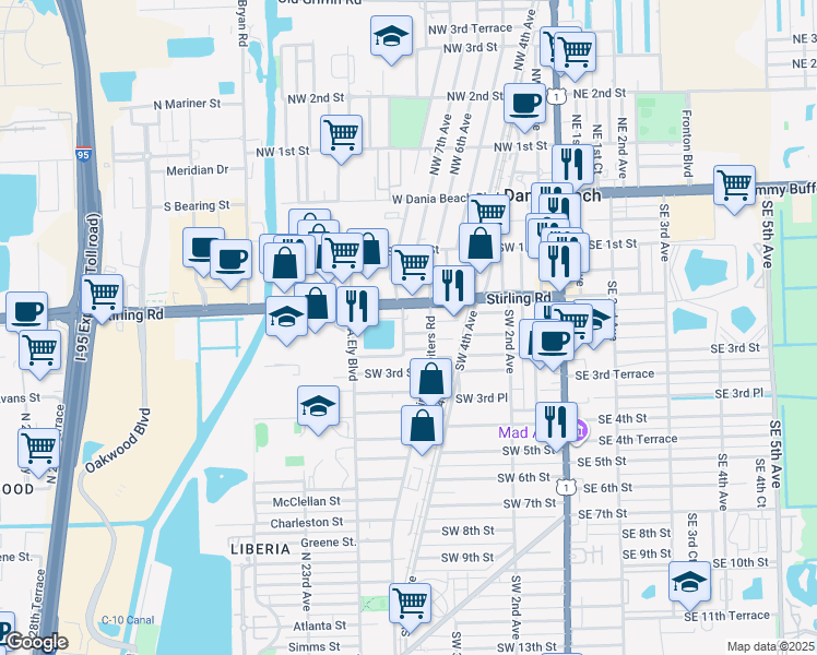map of restaurants, bars, coffee shops, grocery stores, and more near 714 Southwest 2nd Terrace in Dania Beach