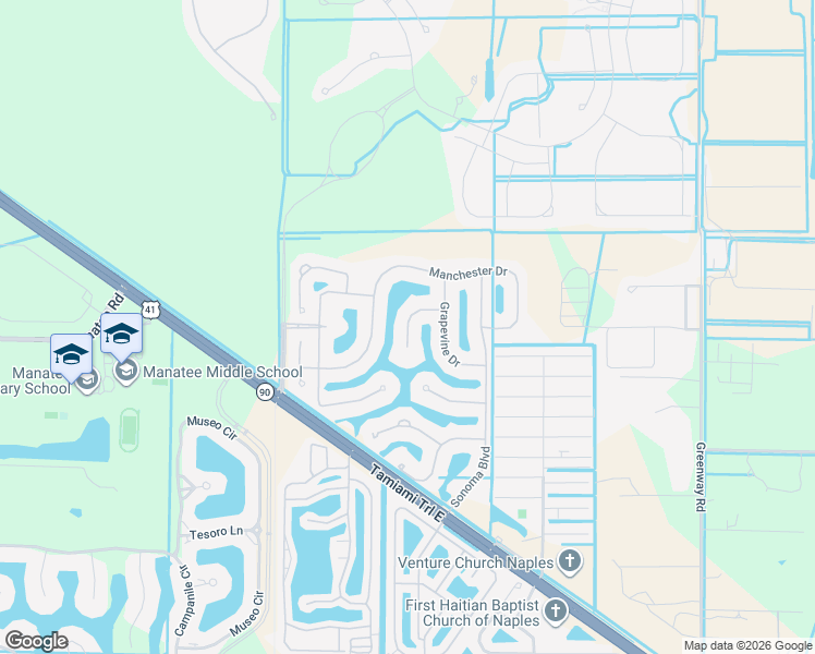 map of restaurants, bars, coffee shops, grocery stores, and more near Lanier Court in Naples