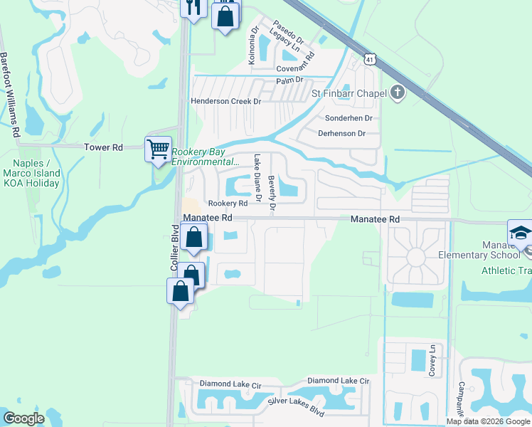 map of restaurants, bars, coffee shops, grocery stores, and more near 895 Manatee Road in Naples