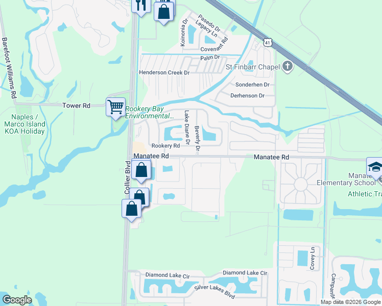 map of restaurants, bars, coffee shops, grocery stores, and more near 895 Manatee Road in Naples