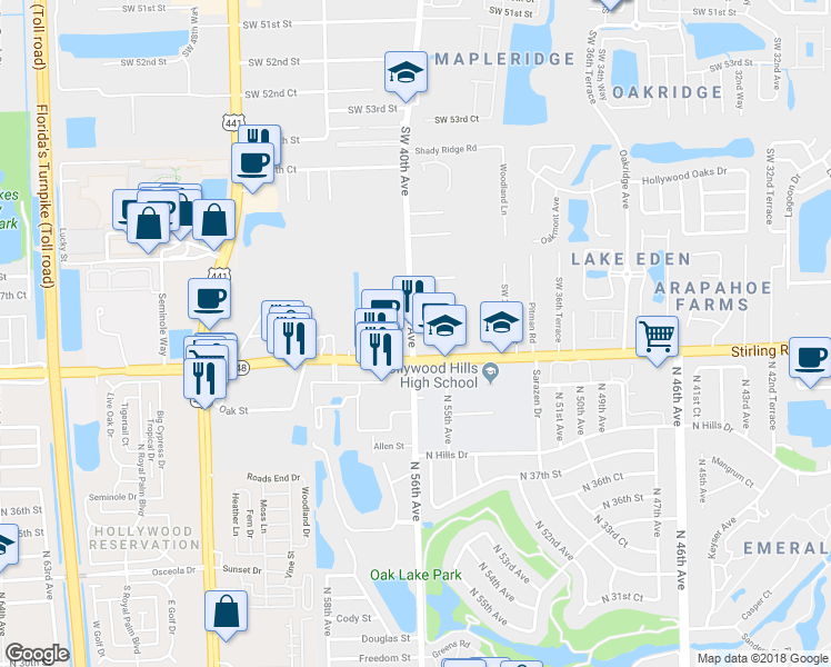 map of restaurants, bars, coffee shops, grocery stores, and more near 5976 Southwest 40th Avenue in Fort Lauderdale