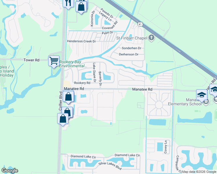 map of restaurants, bars, coffee shops, grocery stores, and more near 911 Manatee Road in Naples