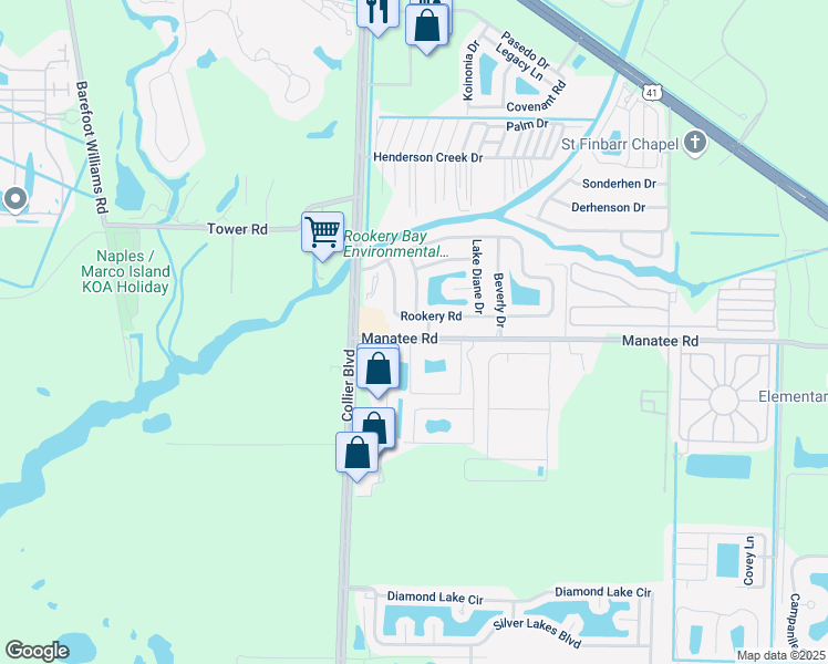 map of restaurants, bars, coffee shops, grocery stores, and more near 863 Manatee Road in Naples