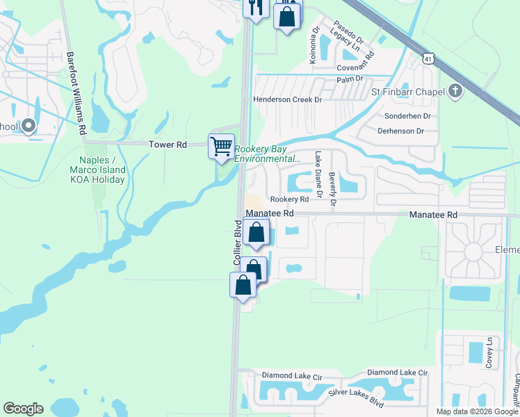 map of restaurants, bars, coffee shops, grocery stores, and more near 851 Manatee Road in Naples