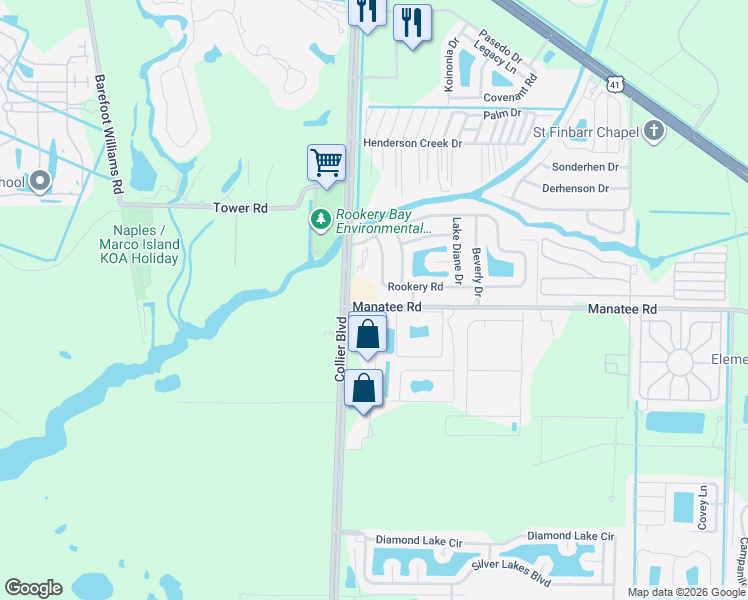 map of restaurants, bars, coffee shops, grocery stores, and more near 851 Manatee Road in Naples