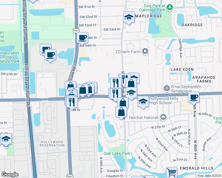 map of restaurants, bars, coffee shops, grocery stores, and more near 4051 Stirling Road in Davie
