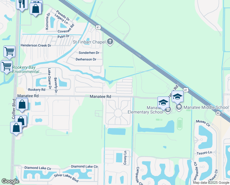 map of restaurants, bars, coffee shops, grocery stores, and more near 1500 Coconut Palm Circle in Naples