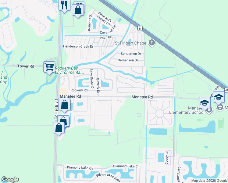 map of restaurants, bars, coffee shops, grocery stores, and more near 1229 Manatee Road in Naples