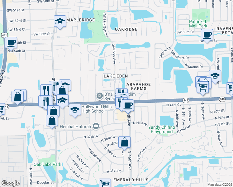 map of restaurants, bars, coffee shops, grocery stores, and more near 3552 Forest View Circle in Fort Lauderdale