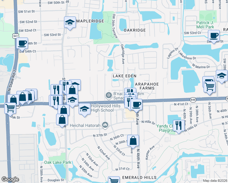 map of restaurants, bars, coffee shops, grocery stores, and more near 5837 Ashwood Circle in Fort Lauderdale