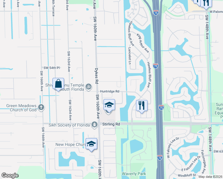 map of restaurants, bars, coffee shops, grocery stores, and more near 56 The Common in Southwest Ranches