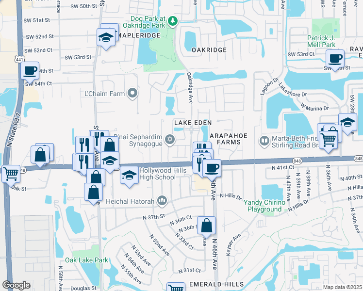 map of restaurants, bars, coffee shops, grocery stores, and more near 5800 Ashwood Circle in Fort Lauderdale