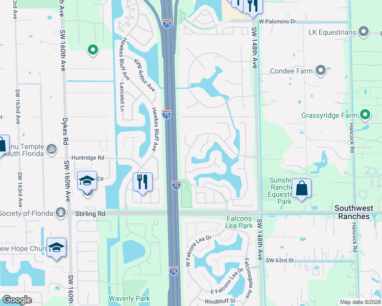 map of restaurants, bars, coffee shops, grocery stores, and more near 5631 Knighthurst Way in Davie