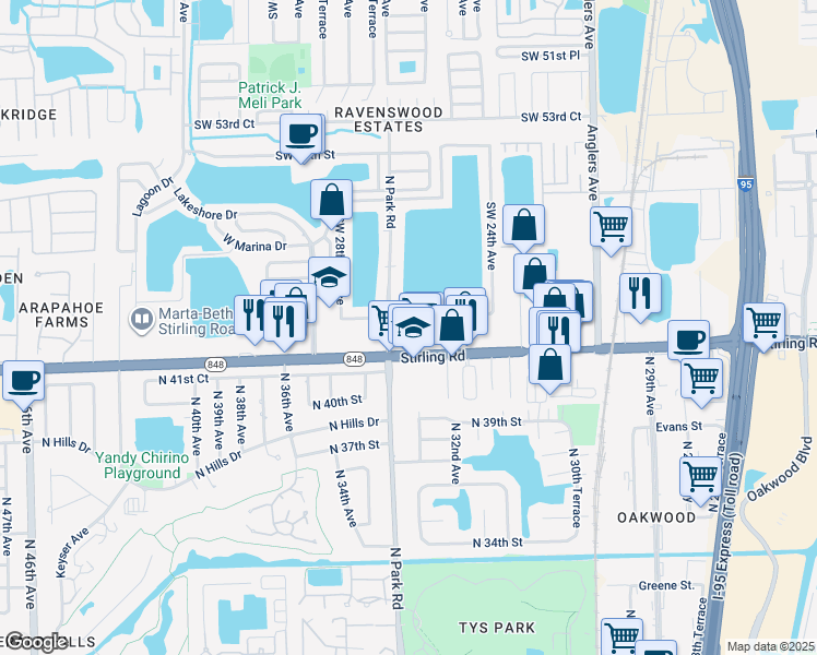 map of restaurants, bars, coffee shops, grocery stores, and more near 2541 Southwest 58th Manor in Fort Lauderdale