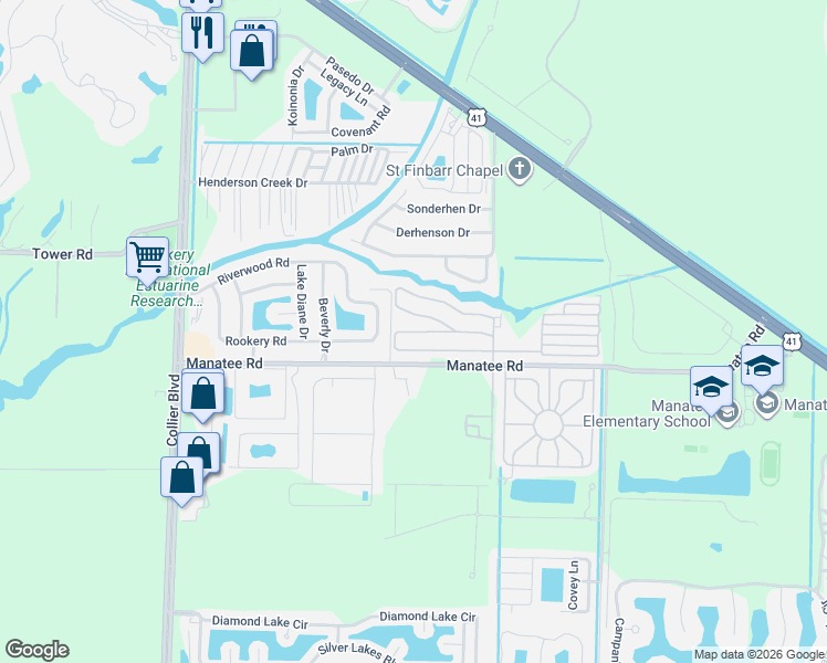 map of restaurants, bars, coffee shops, grocery stores, and more near 53 Amethyst Avenue in Naples