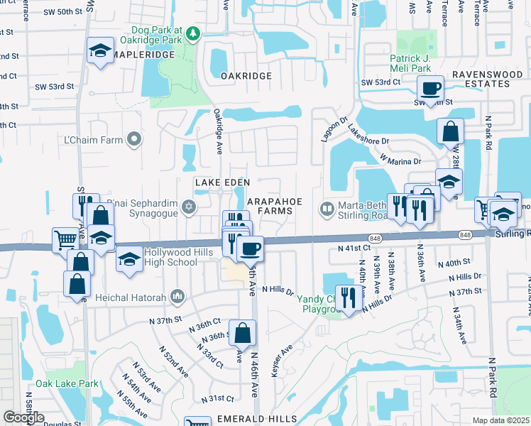 map of restaurants, bars, coffee shops, grocery stores, and more near 5810 Southwest 33rd Lane in Fort Lauderdale