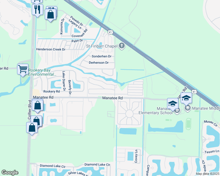 map of restaurants, bars, coffee shops, grocery stores, and more near 12 Amethyst Avenue in Naples