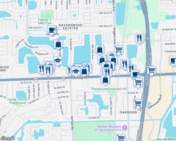 map of restaurants, bars, coffee shops, grocery stores, and more near 2448 Southwest 58th Manor in Fort Lauderdale