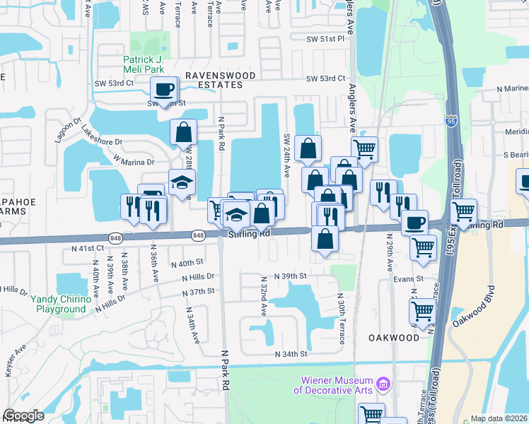 map of restaurants, bars, coffee shops, grocery stores, and more near 2448 Southwest 58th Manor in Fort Lauderdale