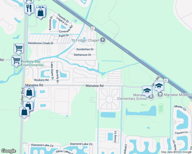 map of restaurants, bars, coffee shops, grocery stores, and more near 12 Amethyst Avenue in Naples