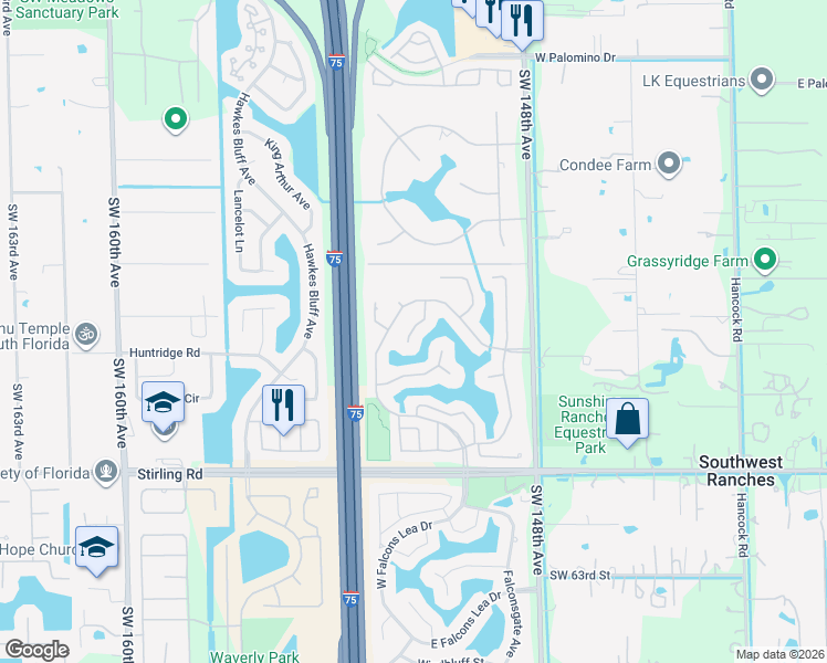 map of restaurants, bars, coffee shops, grocery stores, and more near 5641 Thornbluff Avenue in Davie