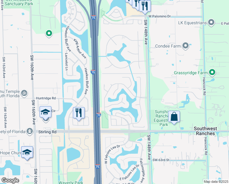 map of restaurants, bars, coffee shops, grocery stores, and more near 5641 Thornbluff Avenue in Davie