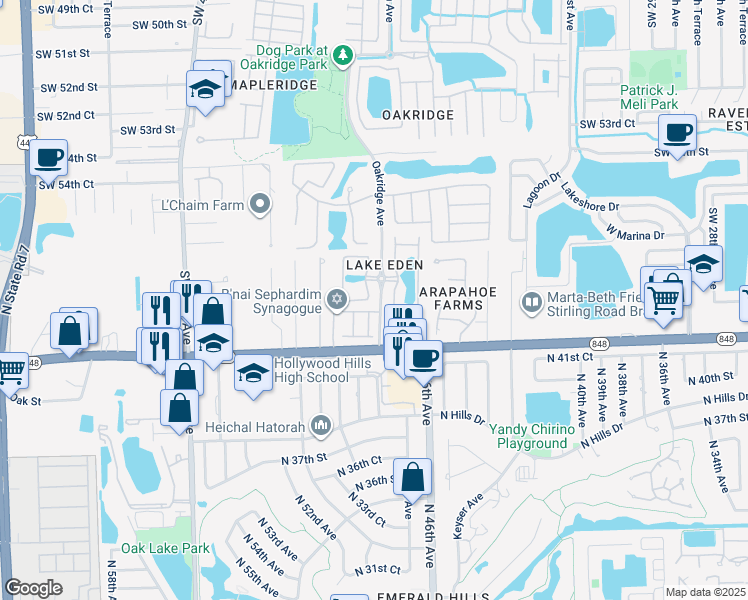 map of restaurants, bars, coffee shops, grocery stores, and more near 5800 Ashwood Circle in Fort Lauderdale