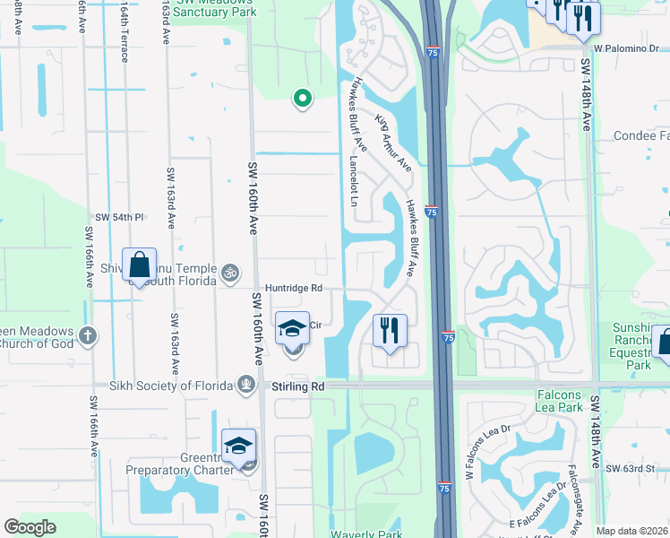 map of restaurants, bars, coffee shops, grocery stores, and more near 15700 Southwest 56th Street in Southwest Ranches