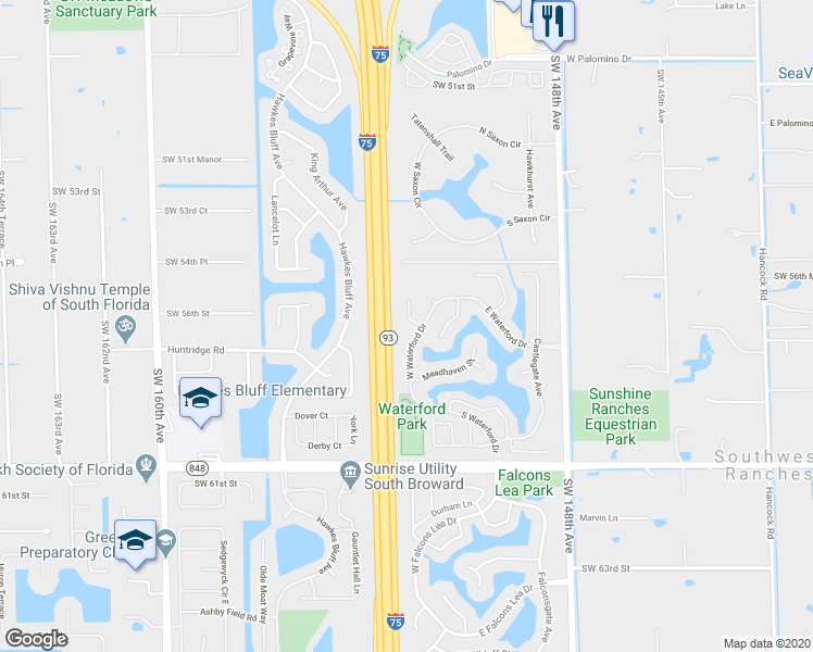 map of restaurants, bars, coffee shops, grocery stores, and more near 5631 Knighthurst Way in Davie