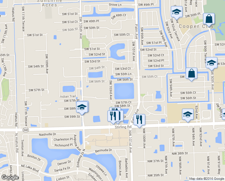 map of restaurants, bars, coffee shops, grocery stores, and more near 5670 Southwest 103rd Avenue in Cooper City
