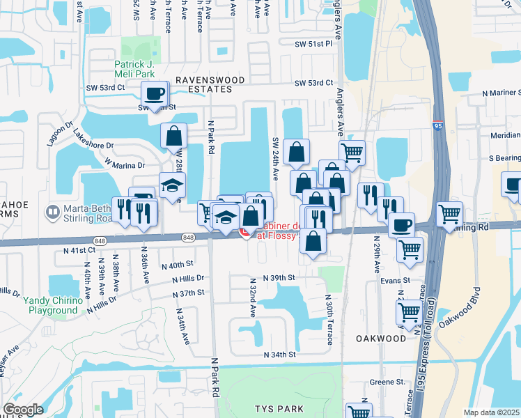 map of restaurants, bars, coffee shops, grocery stores, and more near 2448 Southwest 58th Manor in Fort Lauderdale