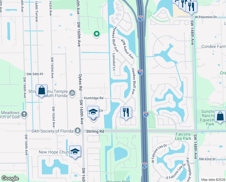 map of restaurants, bars, coffee shops, grocery stores, and more near 5641 Thistledown Terrace in Davie