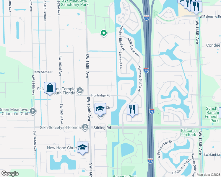 map of restaurants, bars, coffee shops, grocery stores, and more near 15700 Southwest 56th Street in Southwest Ranches