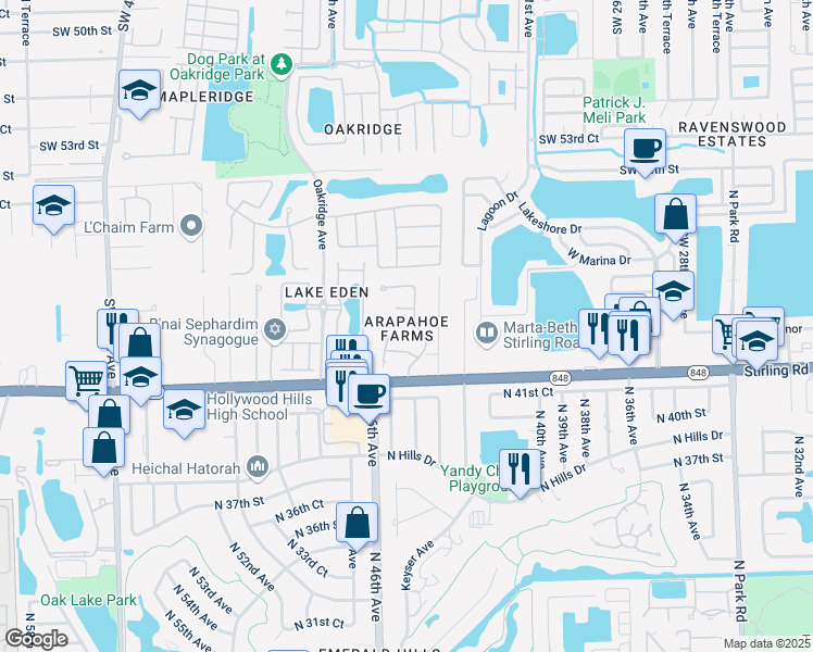 map of restaurants, bars, coffee shops, grocery stores, and more near 5810 Southwest 33rd Lane in Fort Lauderdale