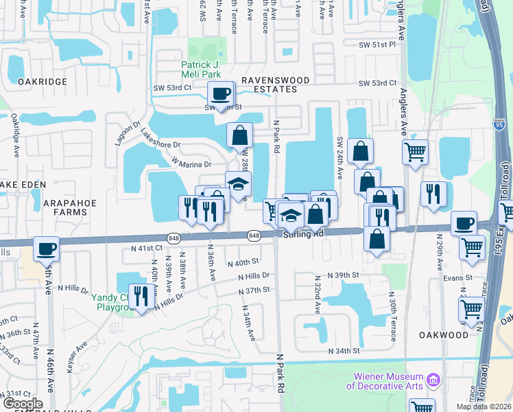 map of restaurants, bars, coffee shops, grocery stores, and more near 2821 Southwest 58th Manor in Fort Lauderdale