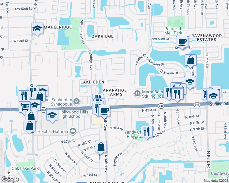 map of restaurants, bars, coffee shops, grocery stores, and more near 5810 Southwest 33rd Lane in Fort Lauderdale