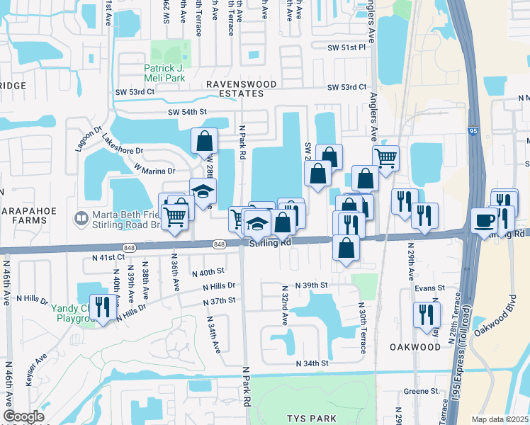 map of restaurants, bars, coffee shops, grocery stores, and more near 2541 Southwest 58th Manor in Fort Lauderdale