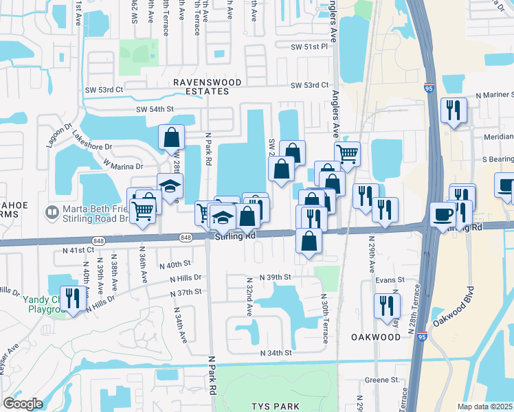 map of restaurants, bars, coffee shops, grocery stores, and more near 2448 Southwest 58th Manor in Fort Lauderdale