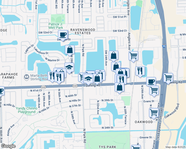 map of restaurants, bars, coffee shops, grocery stores, and more near 2541 Southwest 58th Manor in Fort Lauderdale