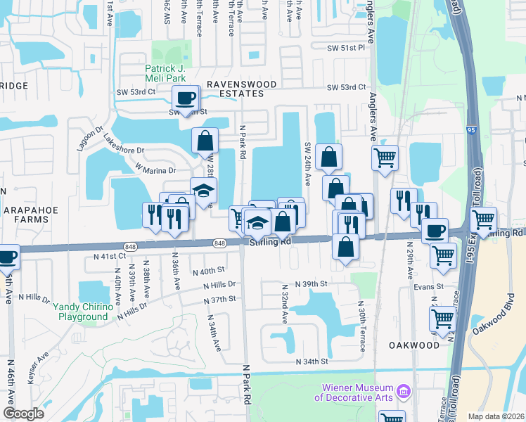 map of restaurants, bars, coffee shops, grocery stores, and more near 2541 Southwest 58th Manor in Fort Lauderdale