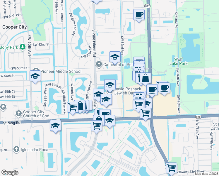map of restaurants, bars, coffee shops, grocery stores, and more near 5701 Southwest 82nd Avenue in Davie