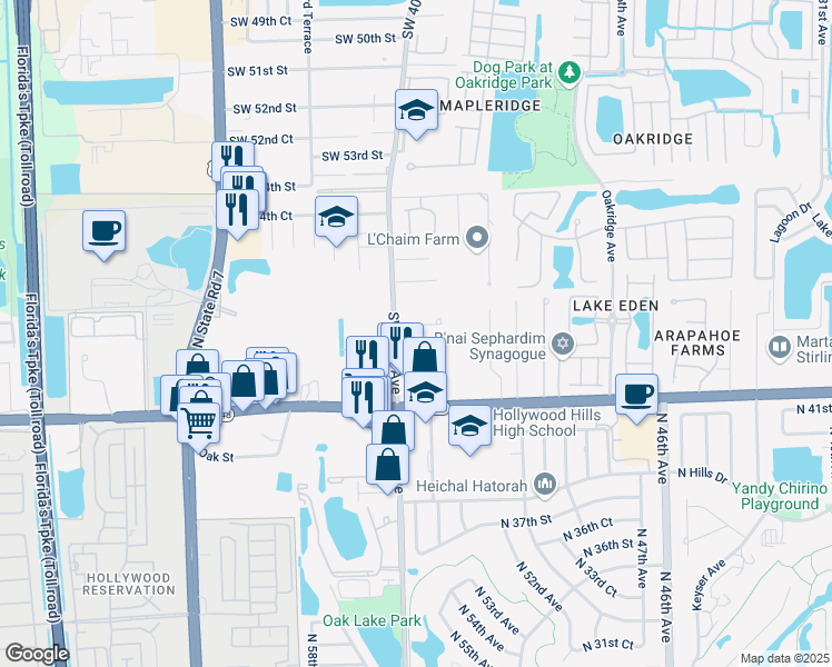 map of restaurants, bars, coffee shops, grocery stores, and more near 5848 Southwest 40th Avenue in Fort Lauderdale