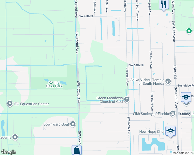 map of restaurants, bars, coffee shops, grocery stores, and more near 16850 Stratford Court in Southwest Ranches