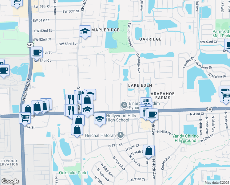 map of restaurants, bars, coffee shops, grocery stores, and more near 5861 Southwest 37th Avenue in Fort Lauderdale
