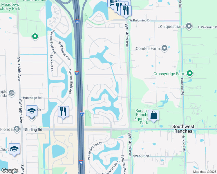 map of restaurants, bars, coffee shops, grocery stores, and more near 5701 Meadhaven Street in Davie