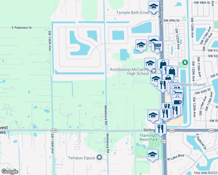 map of restaurants, bars, coffee shops, grocery stores, and more near 5550 Southwest 130th Avenue in Southwest Ranches