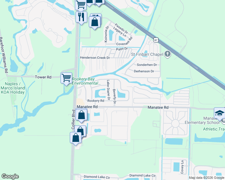 map of restaurants, bars, coffee shops, grocery stores, and more near 1771 Beverly Drive in Naples
